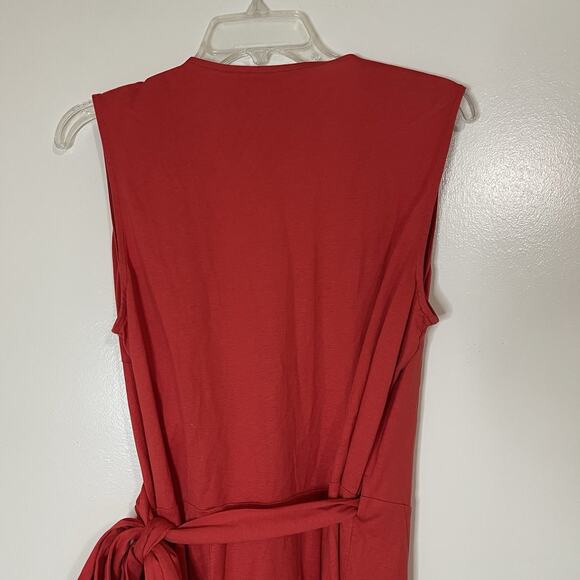 Diane von furstenberg DVF coral red wrap vneck sleeveless knee length dress LRG - Picture 5 of 6